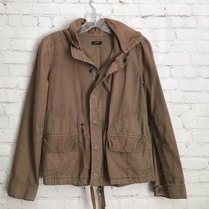 J Crew Canvas Hooded Zip Front Jacket Brown S M
